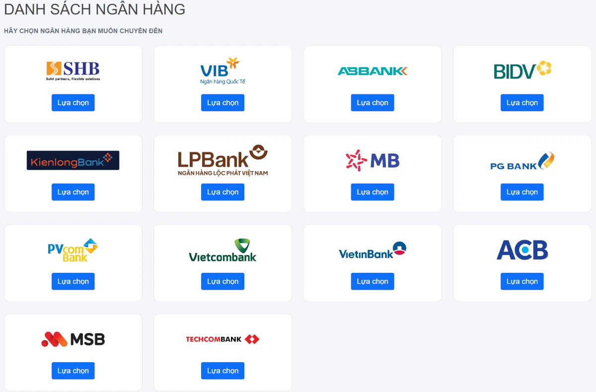 Nạp tiền vào GOBET thông qua Internet Banking